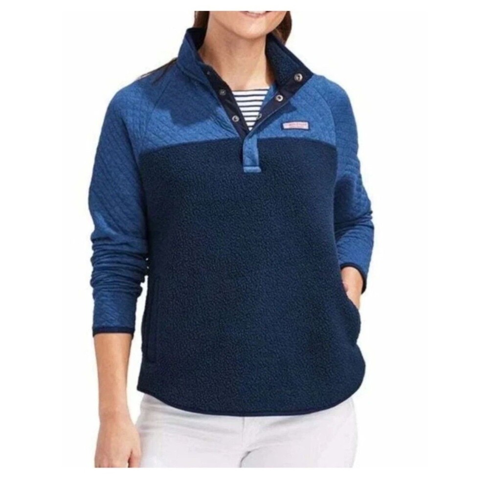 Vineyard Vines Blue Pullover Sweatshirt Women’s XL Fluffy Warm Sherpa Coastal